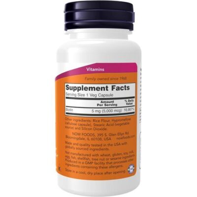 Now Foods - Biotin 5000 mcg - 60 Capsules – Image 2