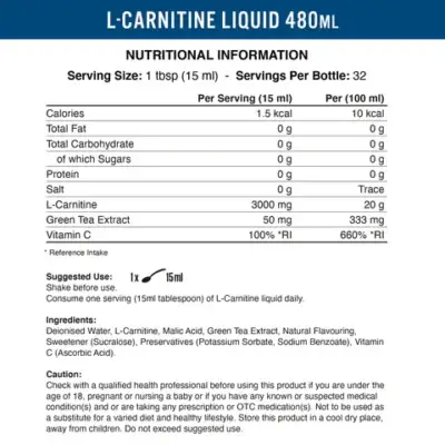 L-Carnitine 3000mg Liquid, Applied Nutrition – Image 2