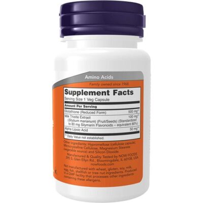 NOW Foods - Glutathione 500 mg 30 Capsules – Image 2