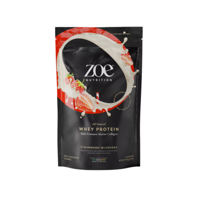 ZOE NUTRITION - Premium Whey Collagène Marin, Strawberry Milkshake, 454 g